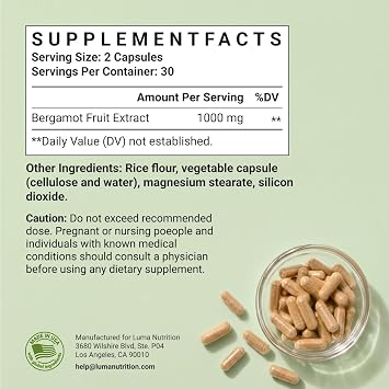 Luma Nutrition Citrus Bergamot 1000mg Supplement - 60 Capsules