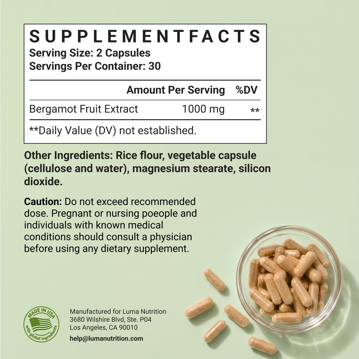 Luma Nutrition Citrus Bergamot 1000mg Supplement - 60 Capsules — Amazon image 5