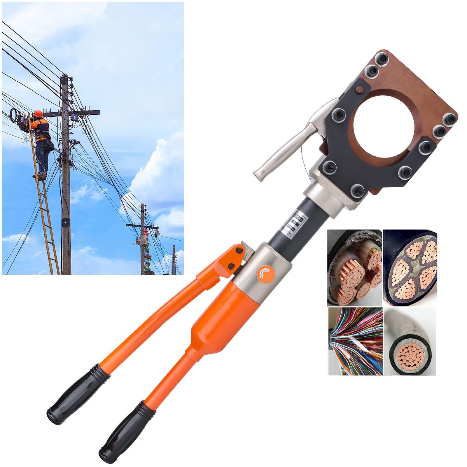 WPJBDS Hydrauliczny obcinacz do kabli, ręczne narzędzie do cięcia kabli o dużej wytrzymałości Hydrauliczne nożyczki do kabli Narzędzie do cięcia ręcznego 7T/8T/10T, hydrauliczne szczypce do cięcia