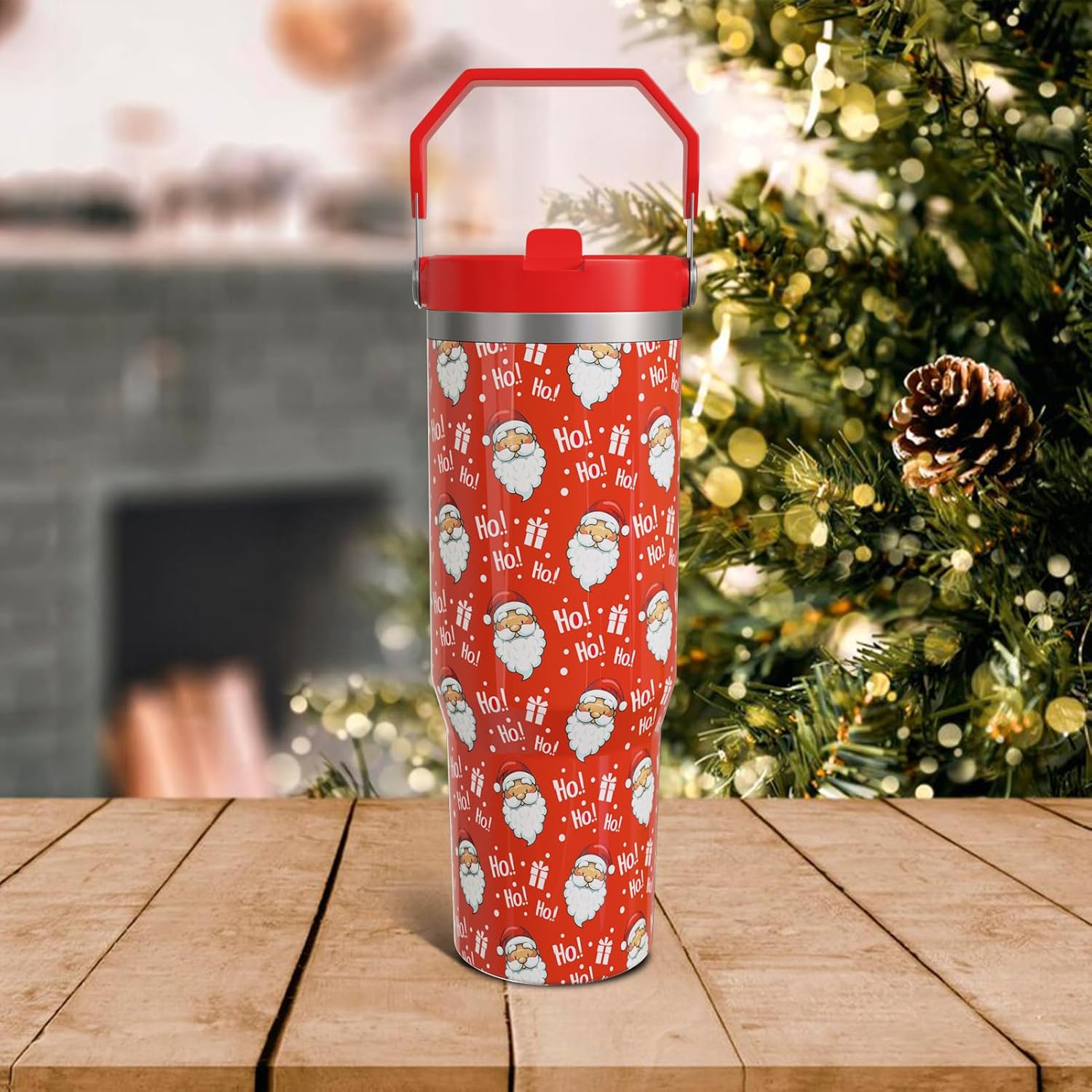 Christmas Red Gifts for Women Men, 30 Oz Tumbler with Top Handle and Flip Straw, Xmas Santa Claus Stainless Steel Insulated Travel Coffee Cup, Winter Holiday Water Bottle for Him Her - Image 7
