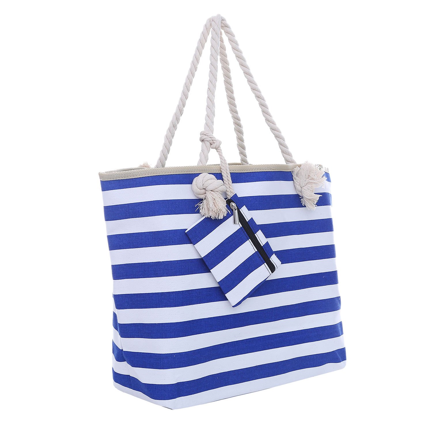 DonDonBolsa de playa grande con cremallera 58 x 38 x 18 cm rayas marítimas azul blanco shopper bolsa de hombro bolsa de playa