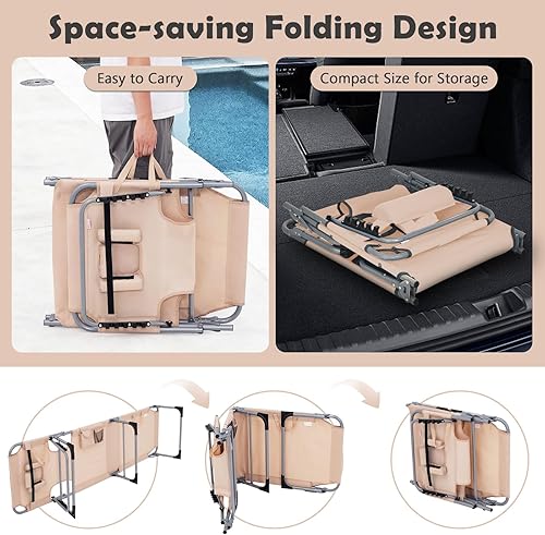Miniatura 6 de Generic Byroce - Tumbona plegable, sillón reclinable para patio y césped con respaldo ajustable de 5 posiciones, orificios para los brazos faciales