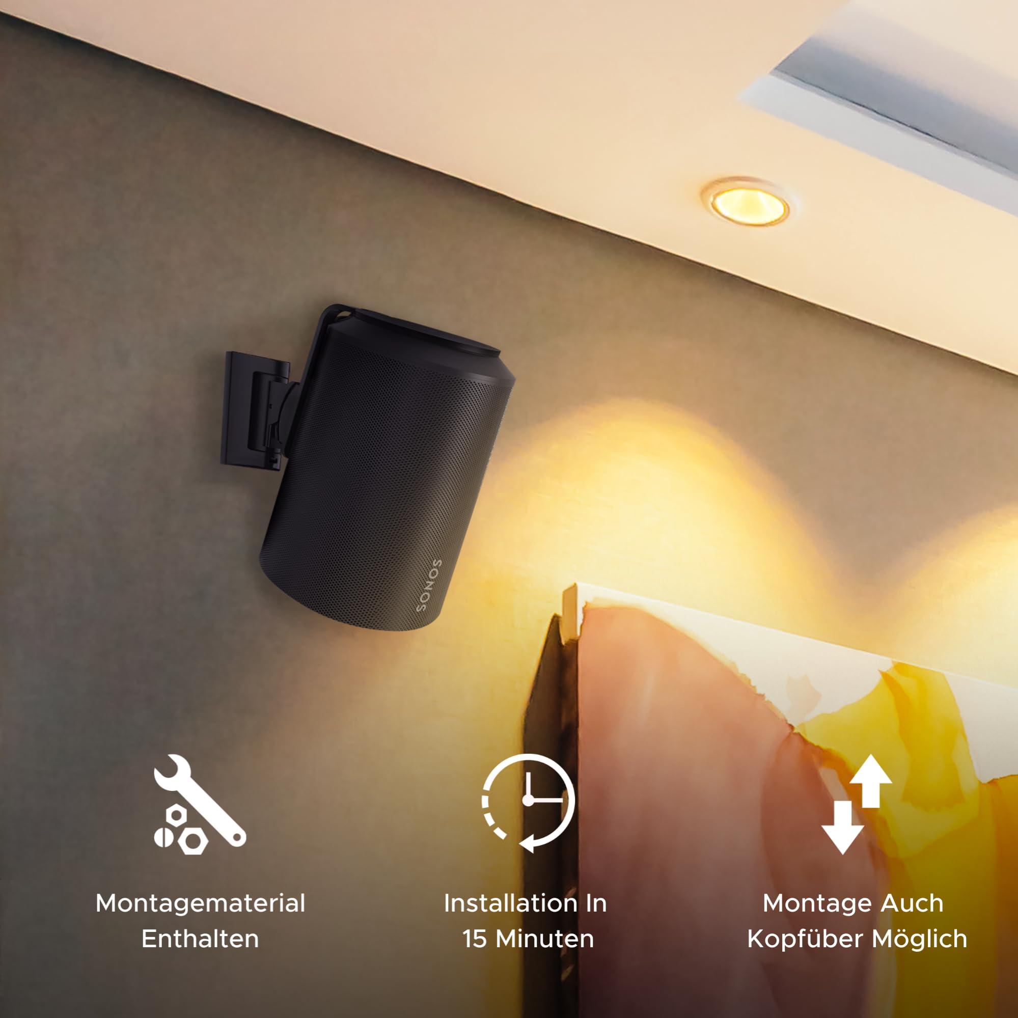 Sound bass ERA 100 Wandhalterung – Neigbar und Schwenkbar, Schwarz, Doppelpack (2 STK.), Kompatibel mit Sonos ERA100 & ERA 100 SL, Einfache Installation, Inklusive Montageset, Paar