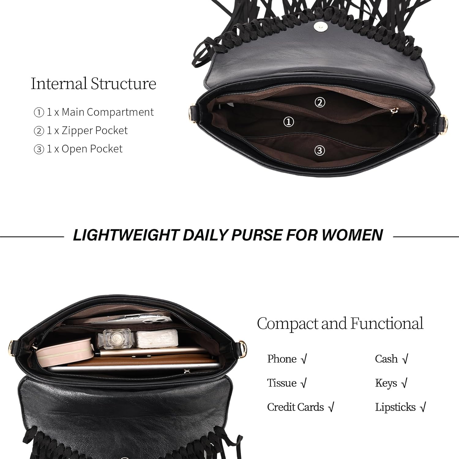 KouLi Buir Tassel Crossbody Purse for Women PU Leather Western Hobo Fringe Handbag Shoulder Bag - Image 7