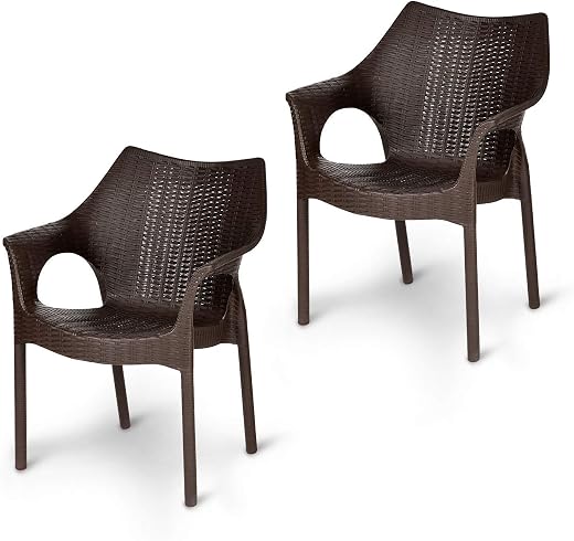 Supreme Cambridge Heavy Durable Plastic Chair with Steel Legs for Home, Office, Garden and Restaurents (Brown, Set of 2)