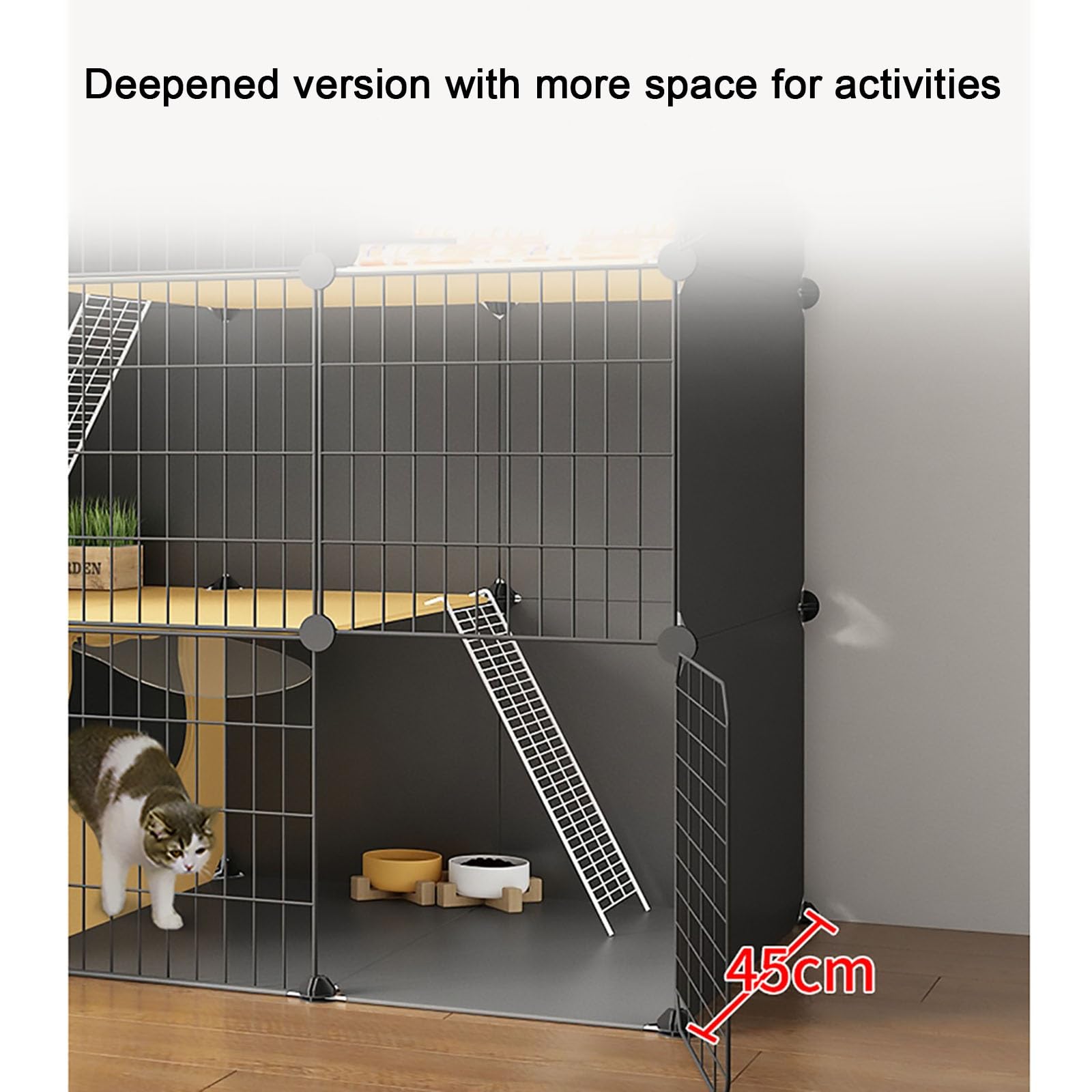 Gabbia per Gatti, Gabbia per Gatti da Interno con lettiera, Recinto in Metallo Multistrato smontabile per Piccoli Animali Domestici, Ideale per furetti, Conigli, Ricci - Design spazioso 105x