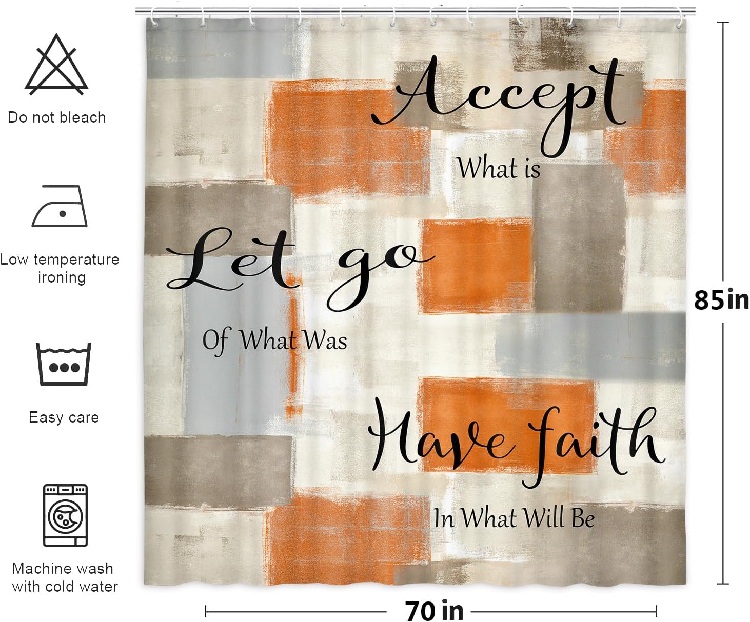 Abstract Orange Gray Shower Curtain, Modern Geometric Shower Curtain for Bathroom Decor, Minimalist Simple Aesthetic Grey Burnt Orange Painting Shower Curtain Set with 12Hooks, 70X85IN