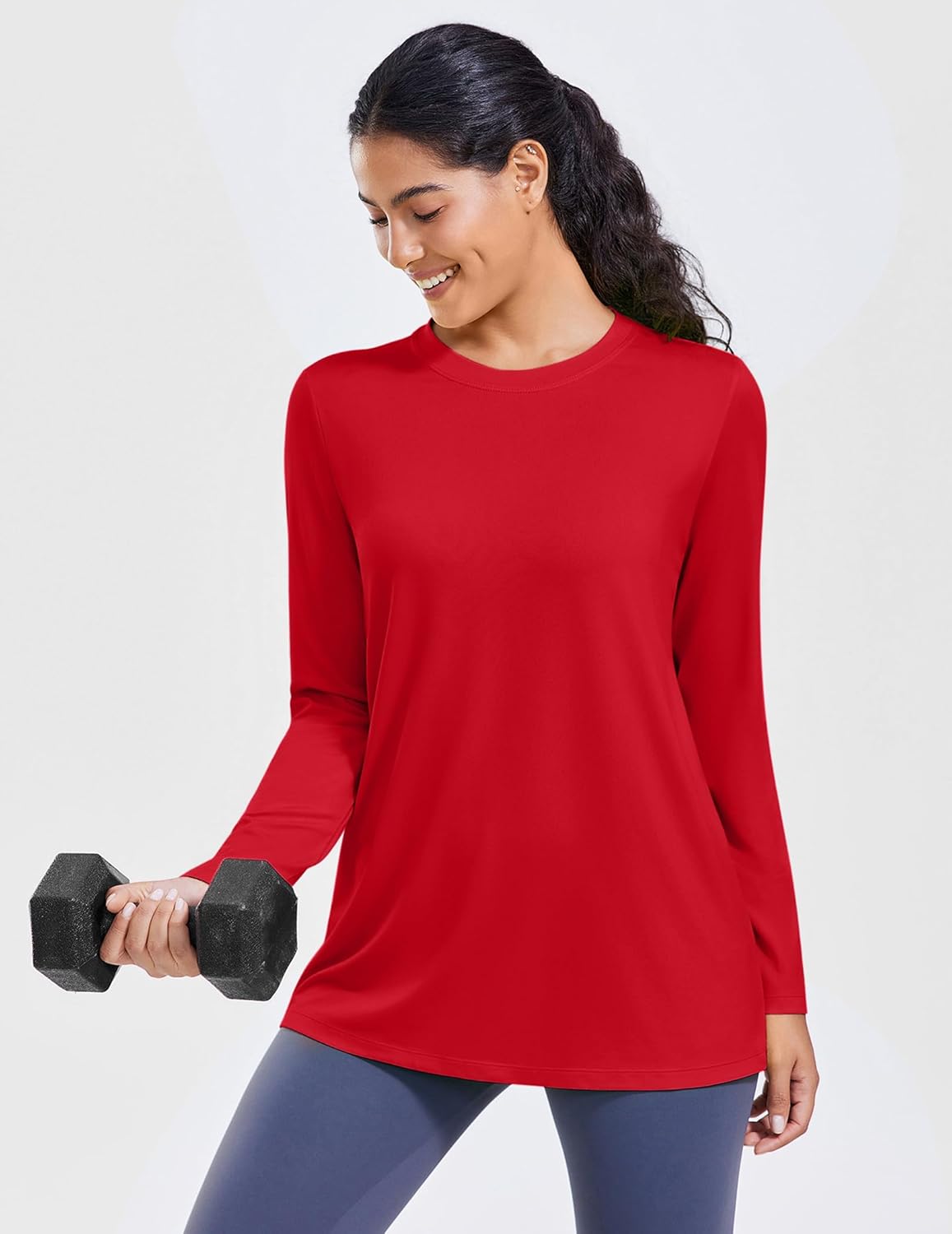 PINSPARK Workout Tops for Women Long Sleeve Yoga Shirts Crew Neck Athletic Top Loose Fit for Running Gym Hiking - Image 5