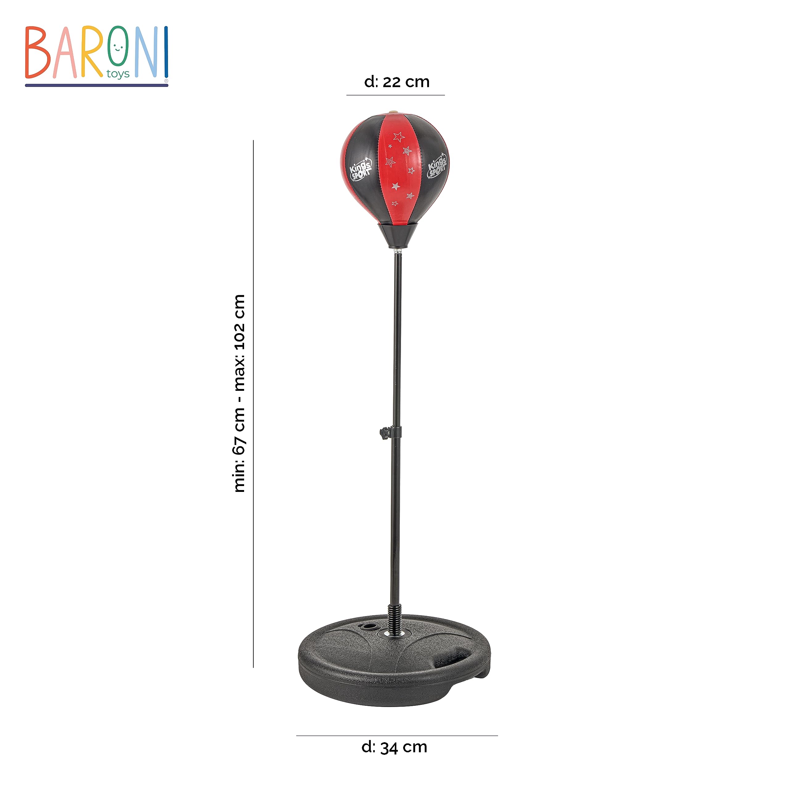 Baroni Toys Punching Ball Giocattolo per Bambini con Guanti, Pungiball Bambino Bambina Altezza Regolabile, Gioco Kit da Boxe e Muay Thai da Allenamento e Pratica per Bambini con Base Riempibile