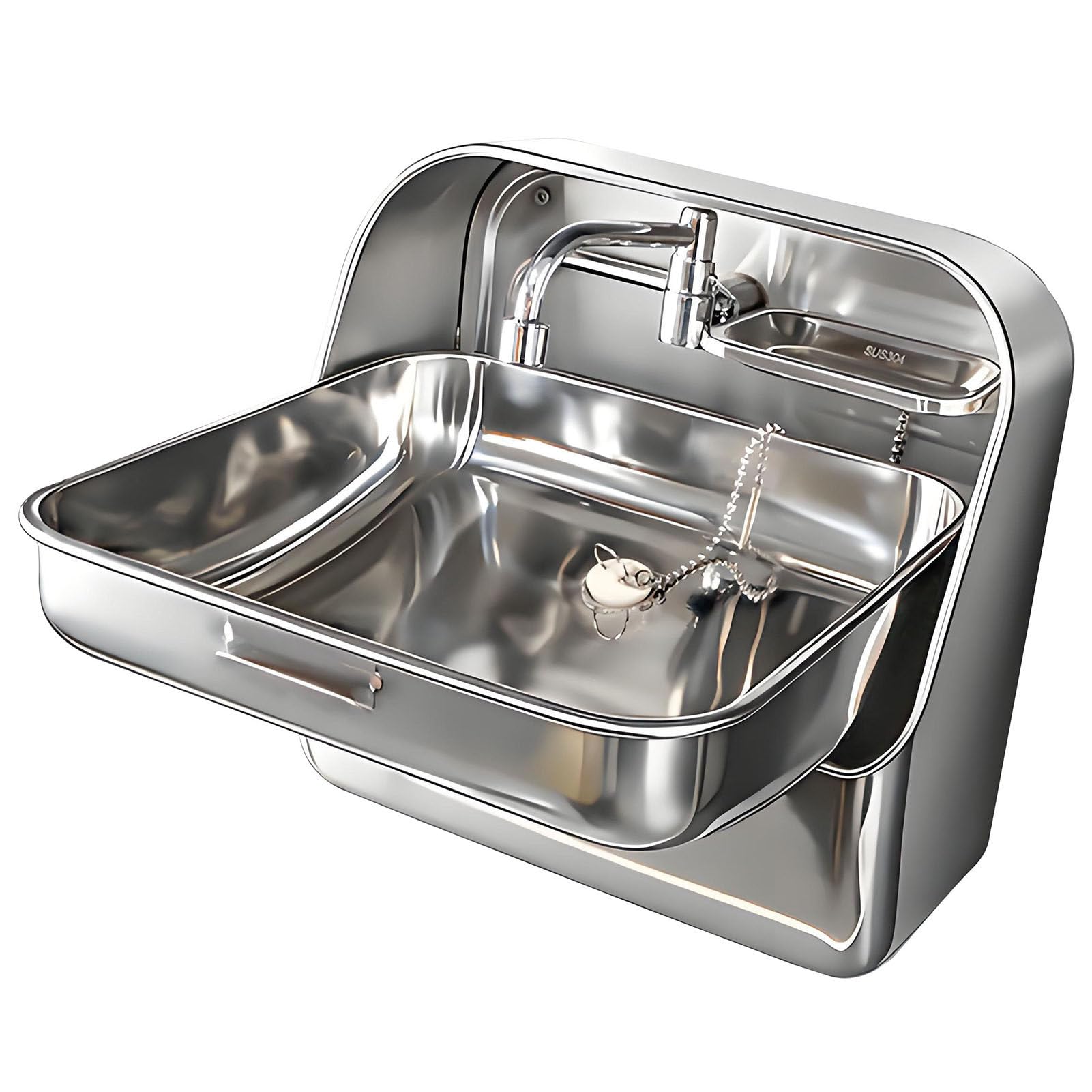 SHENGSHIYU Folding Rv Sink with Faucet,Wall-Mounted Folding Sink,Multifunctional Hand Wash Basin with Filter Drain & Shelf,for Campers & Yachts Silver
