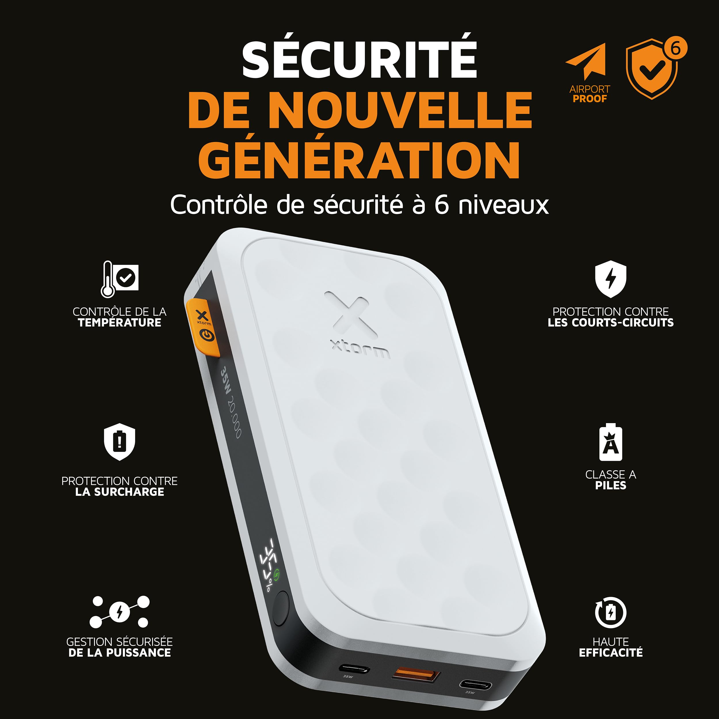 Powerbank Xtorm Fuel 5 Series 35W, 20 000mAh, 2X USB-C PD / 1x USB-A, Adapté aux Voyages en Avion, Compatible avec Samsung ou Android et iPhone ou Apple, Dusk White