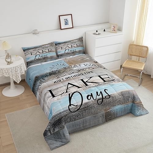 Miniatura 4 de Erosebridal Juego de ropa de cama para niños, juego de edredón de tablones de madera rústica, edredón retro de granja para niños, niñas,