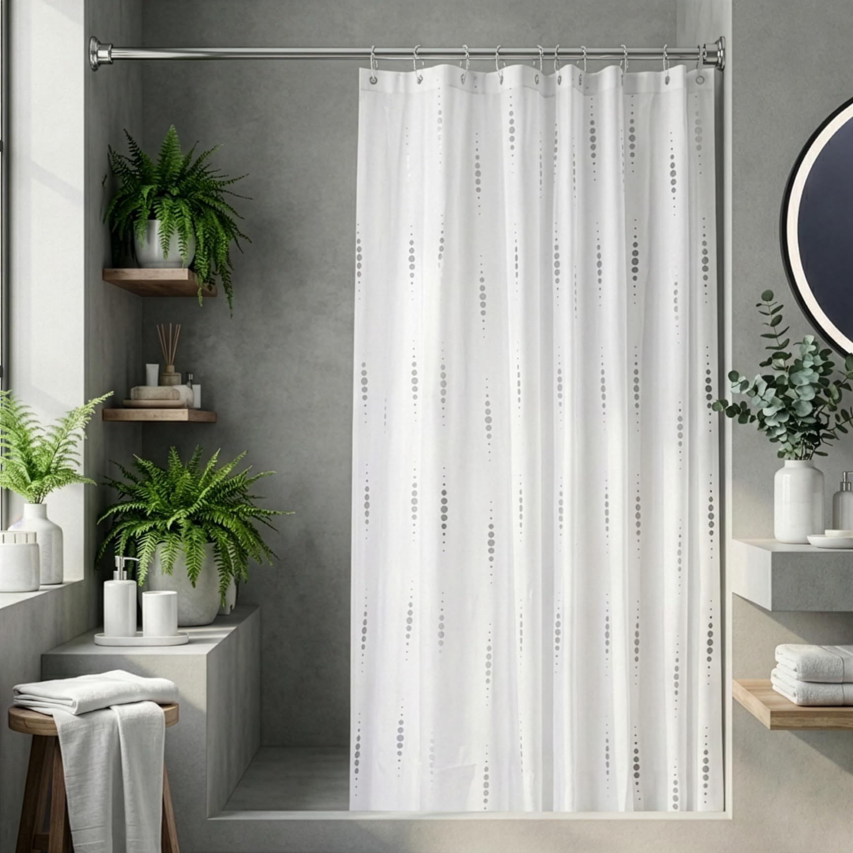 Croydex Shower Curtain, White and Silver, 1800x1800, AF671040H