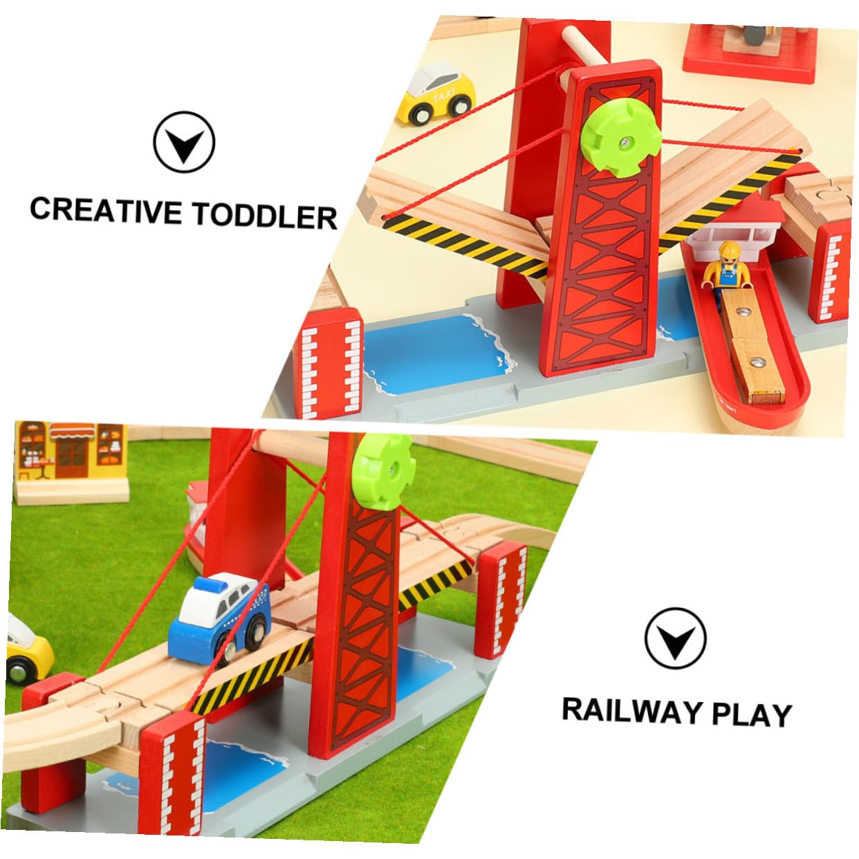 Eisenbahnbrücke Rot 1 Satz Kunststoff Holz für Kleinkinder | Selbstgemacht Spielzeug mit Zugbrücke, Easy To Build Track, Weihnachten und Feiertage