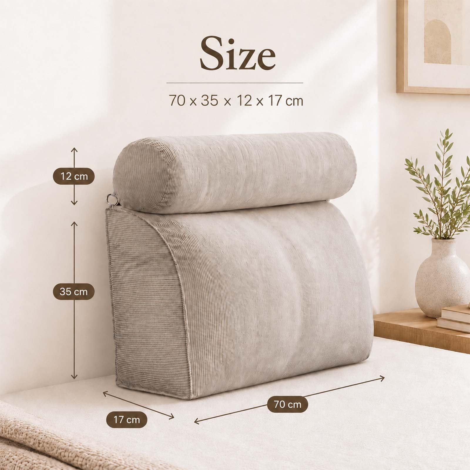 Generico Cuscino da Lettura Letto in Velluto a Coste, Supporto Lombare Ergonomico con Poggiatesta Regolabile e Rimovibile, Ideale per Schiena e Collo, Cuscino Schienale Testiera,Light Gray