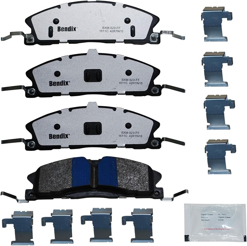 Pastilhas de freio dianteiras Bendix Fleet Metlok semimetálicas para Ford Explorer, Flex, Police Interceptor Utility, Taurus, Lincoln MKS e MKT – Kit