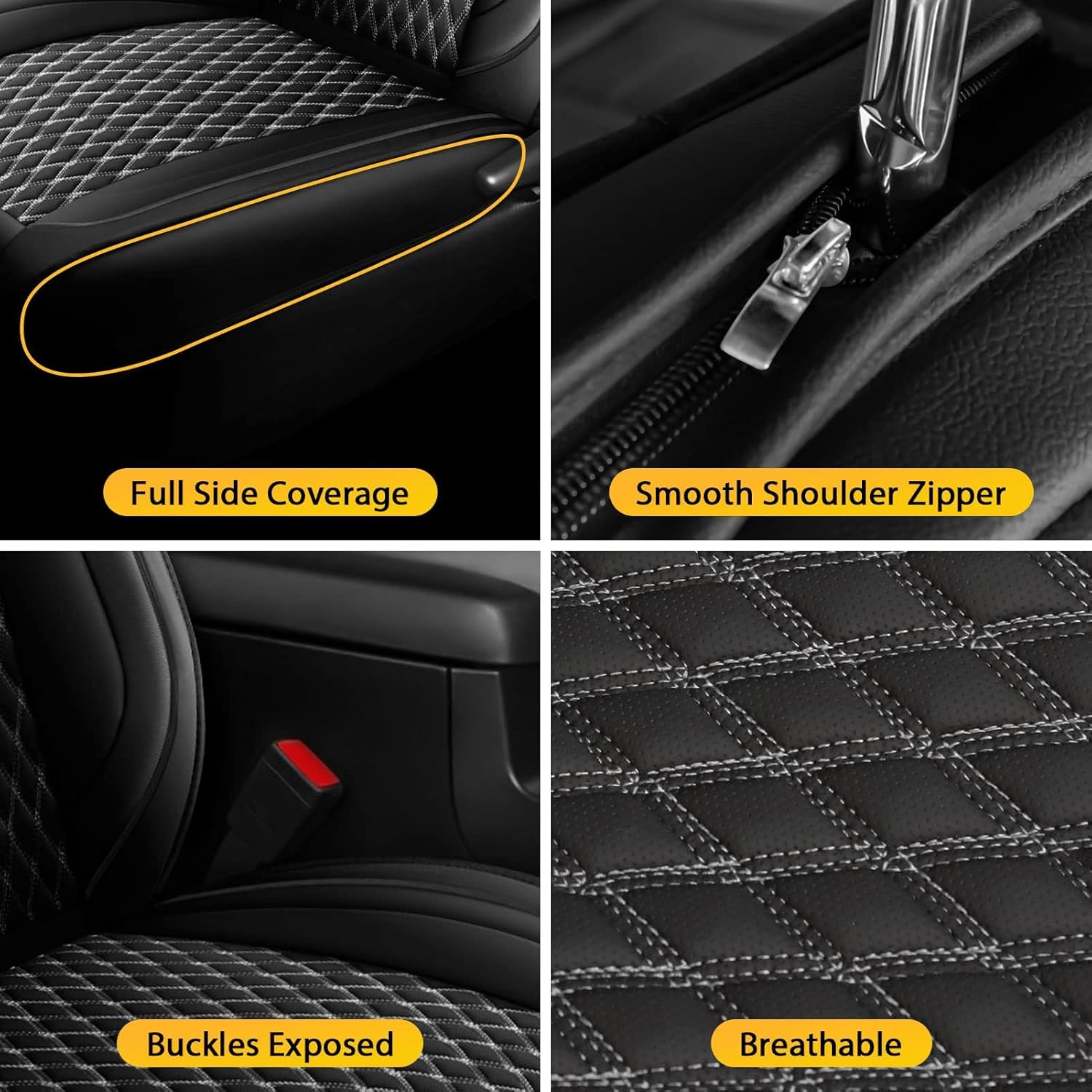 Seat Cover Front Set Compatible with Toyota Tacoma 2009 to 2024 TRD Sport Off Road TRD Pro Limited SR SR5 Package Access Double Extended Cab Pickup Truck Custom Seat Cover(2 Pcs Front Set,Black White)