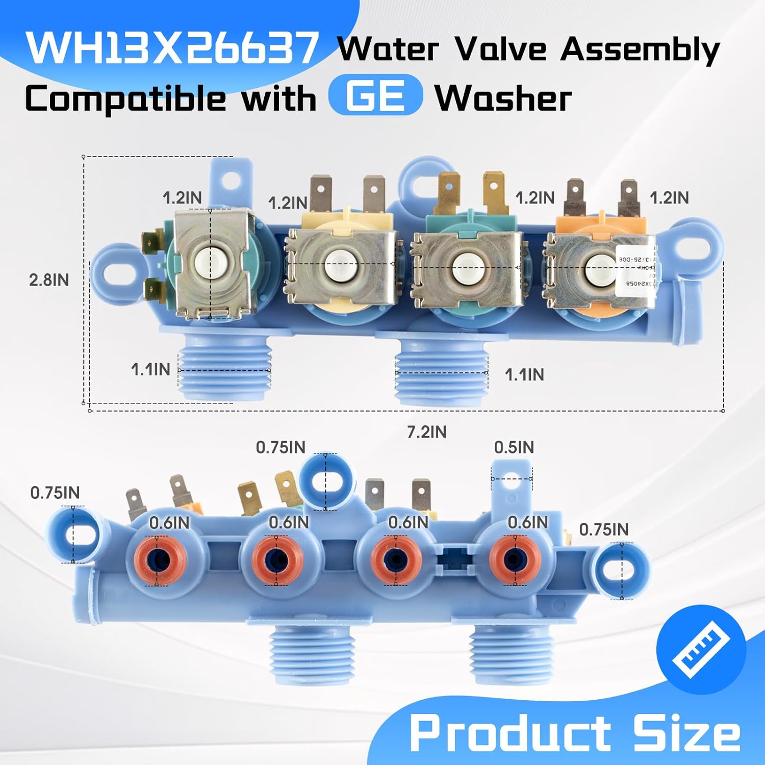 WH13X26637 WH13X24058 Washer Water Valve Assembly for GE, K-78354-2 Replacement Part WH13X26637-25PK 4546358 AP6282070 PS12171559 EAP12171559