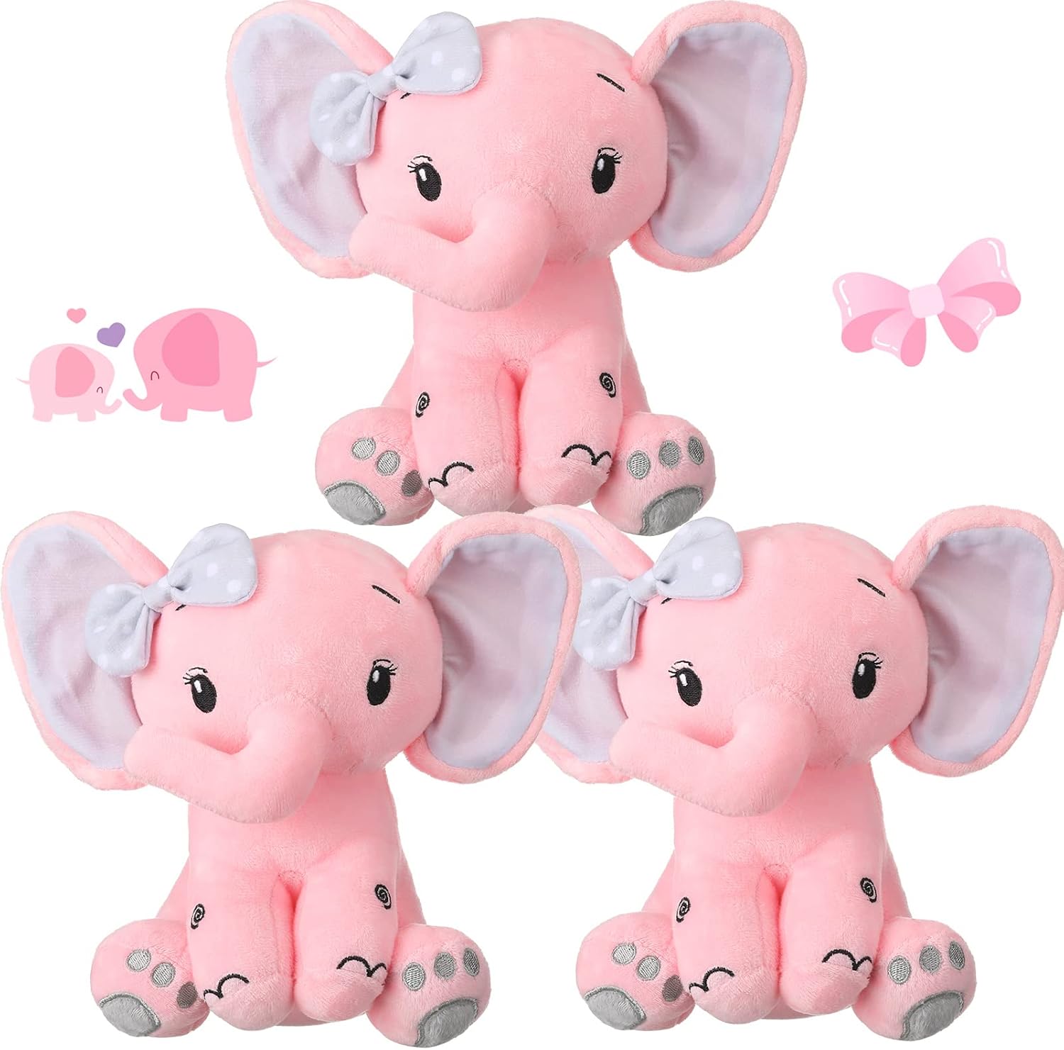 Zomiboo 3 Pieces Elephant Stuffed Animal 8 Inch Baby Stuffed Elephant Animal Plush Toy Gift Baby Girl Boys Bed Decor (Cute Style)