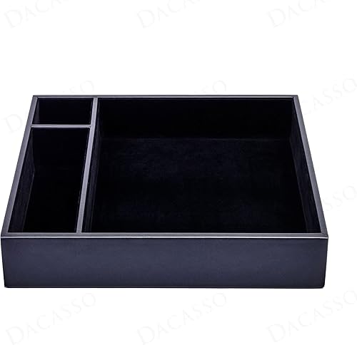 Miniatura 5 de Dacasso Bandeja organizadora clásica de cuero negro para sala de conferencias, decoración de mesa ejecutiva para sala de juntas y accesorio de