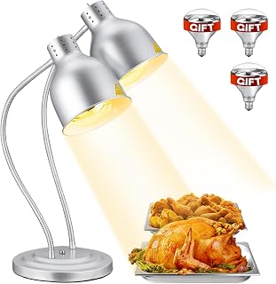 SVKLHY 2-Head Commercial Food Heat Lamp with 250W Bulbs - Adjustable 32" Silver Warmer for Buffets, Parties & Catering