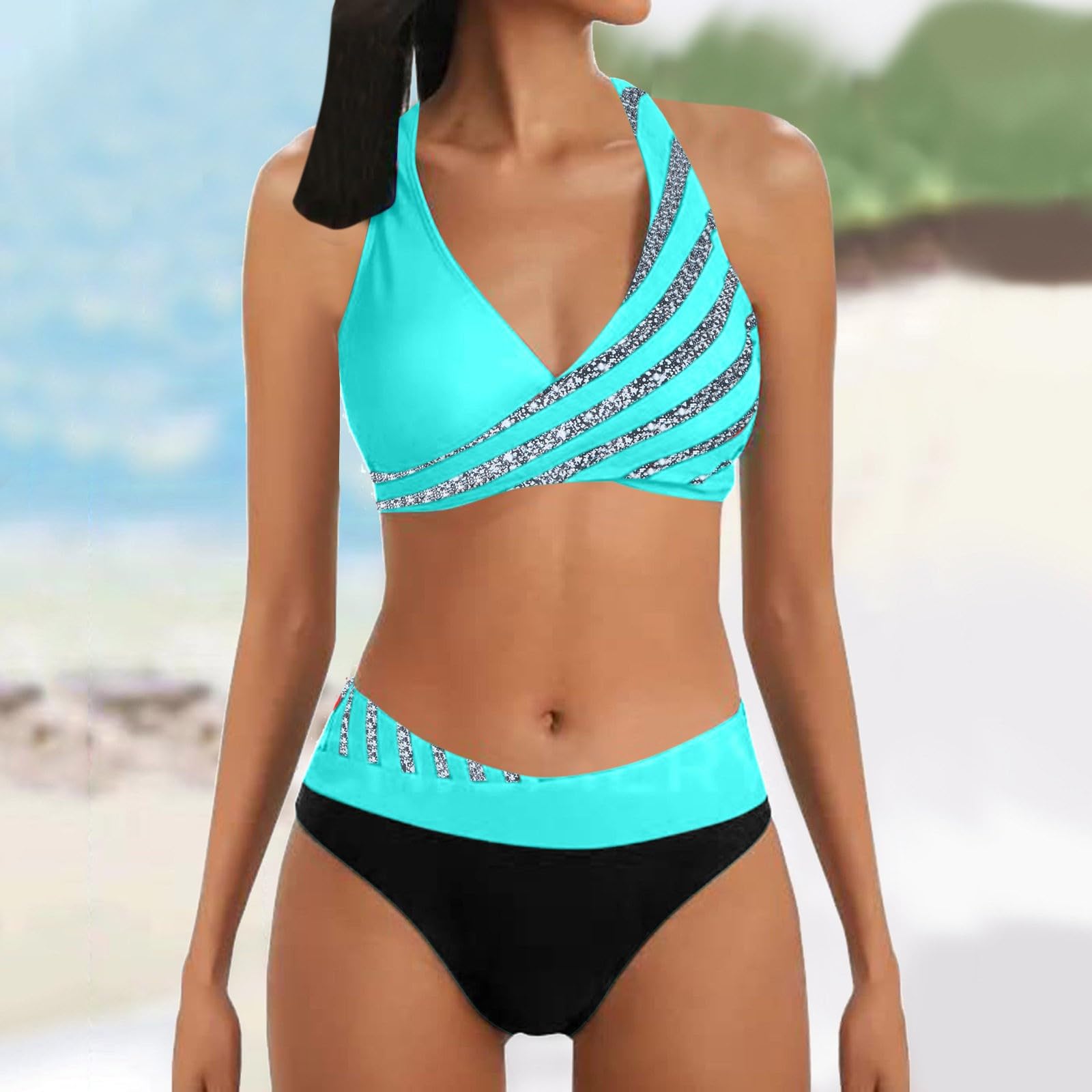 Conjunto de bikini estampado para mujer, color rojo vino, talla M