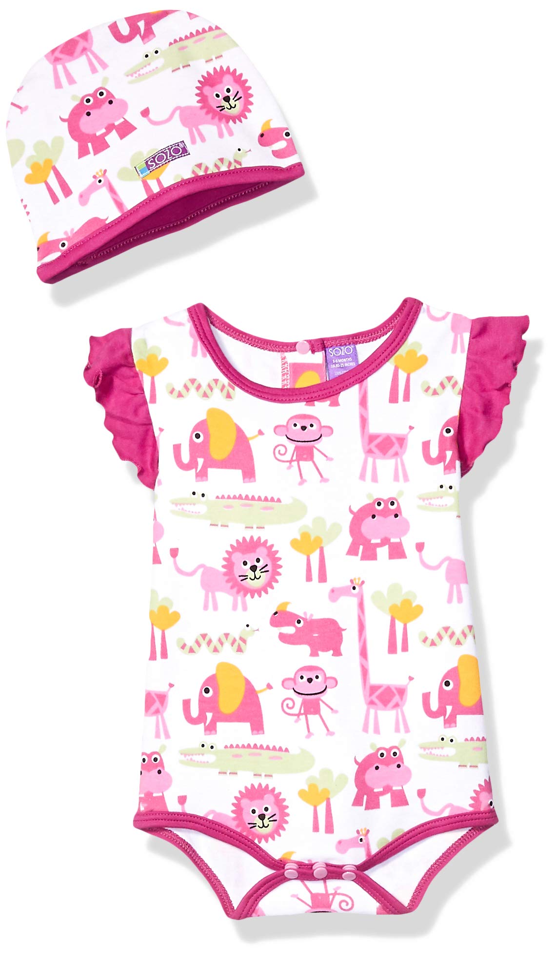 SOZO Baby Girls Jungle Print Bodysuit and Hat Set