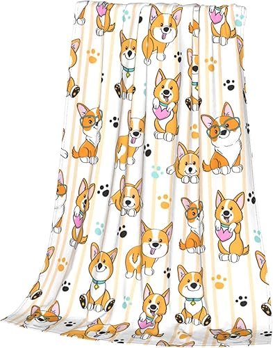 Miniatura 3 de Oplp Manta de forro polar con diseño de corgi a rayas para cama, sofá, sillón, ligera, suave y acogedora, 50 x 40 pulgadas