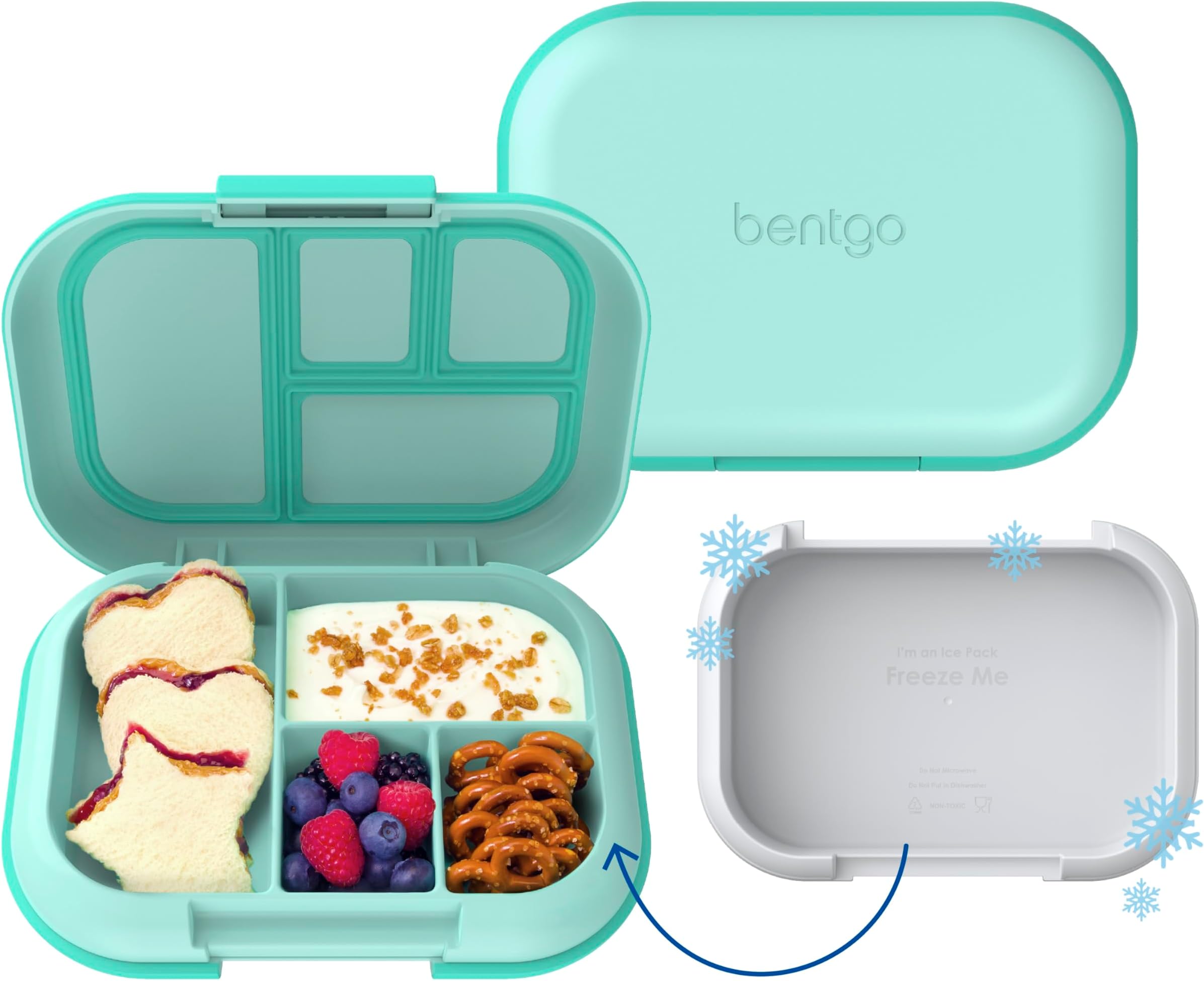 Bentgo Kids Chill Lunch Box - Bento-Style Lunch Solution with 4 Compartments and Removable Ice Pack for Meals and Snacks On-the-Go - Leak-Proof, Dishwasher Safe, BPA-Free (Aqua)