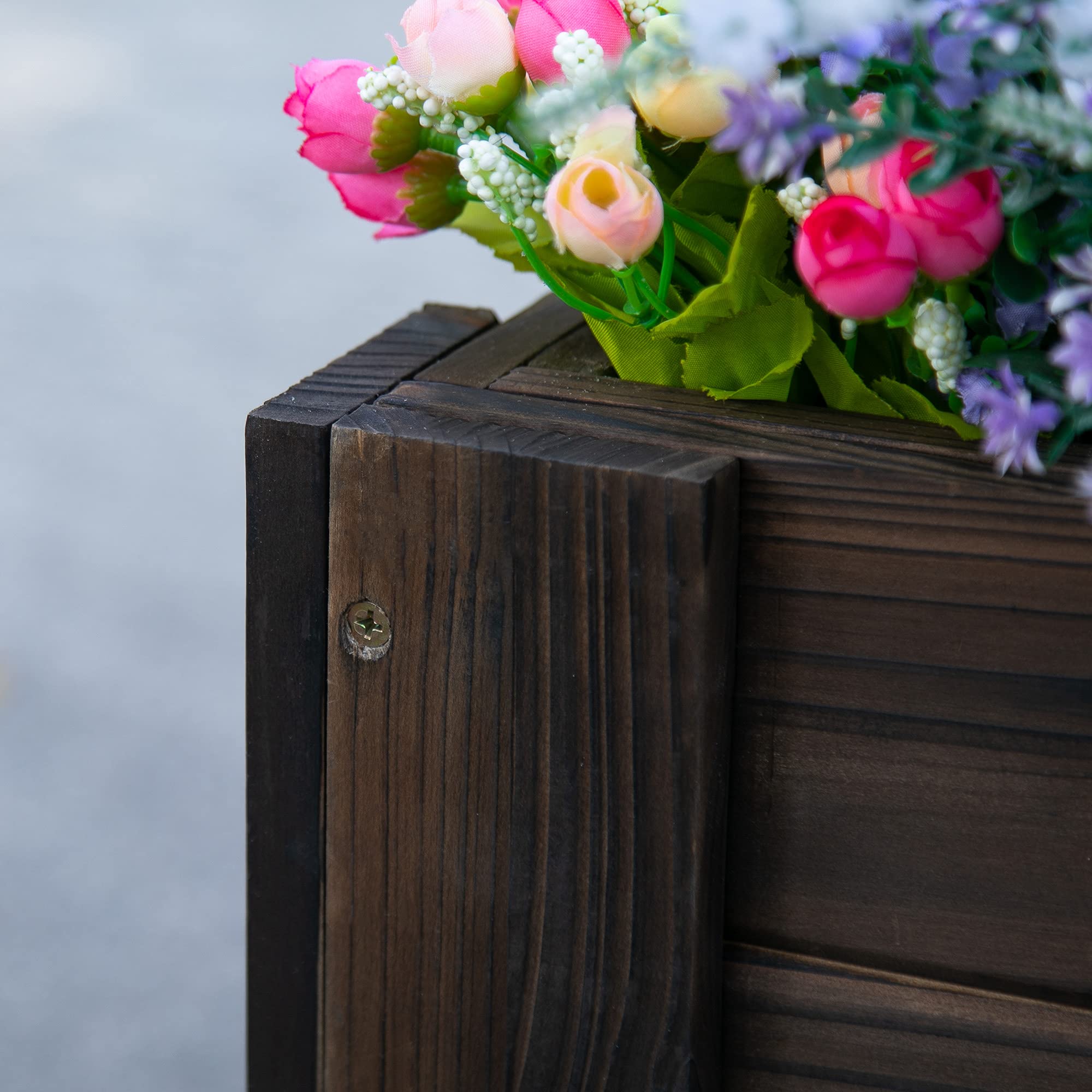 Outsunny Huerto Urbano Jardinera con Patas Elevadas 100x36,5x36 cm Marrón | Jardinera de Madera Rectangular Exterior, 2 Drenajes, para Flores Plantas Cultivos