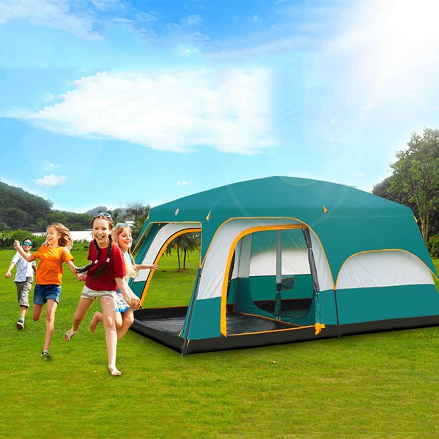 Tent Outdoor Two Rooms and One Living Room, Portable DoubleDecker Big Tent, Tent