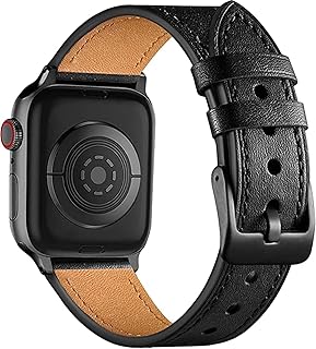 سوار ساعة بديل من الجلد الطبيعي متوافق مع ابل مقاس 45 ملم و44 و42 وساعة اي ووتش سلسلة 7 - 6 - اس - 5 - 4 - 3 - 2 - 1 موبايليك - اسود للبالغين الجنسين