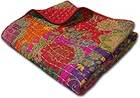 Greenland Home Jewel 100% Cotton Kantha Quilted Throw Blanket, Multicolor Floral 50x60 Reversible