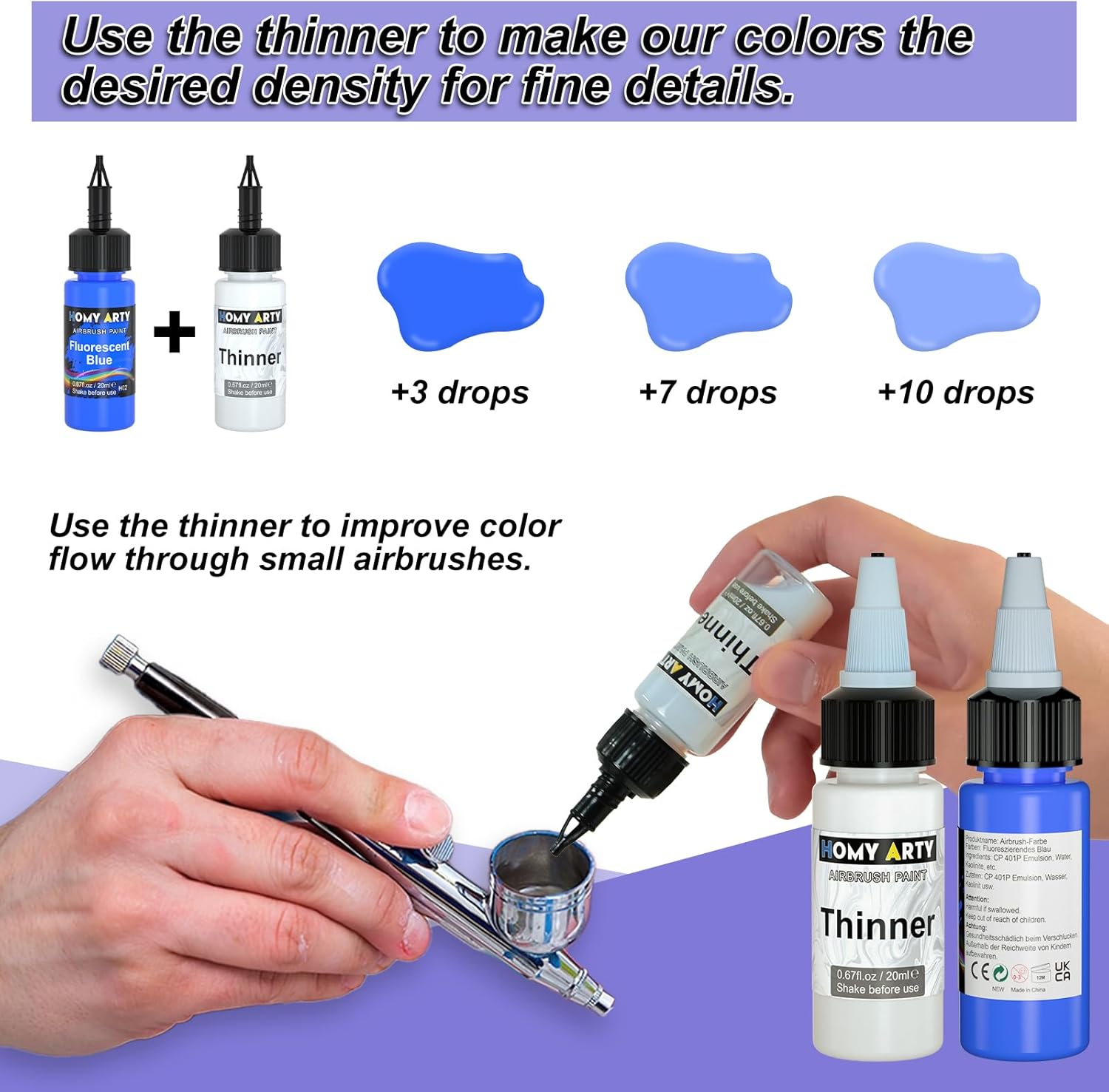 Airbrush Paint - 36 Colors with 4 Thinner, Ready to Spray Airbrush Paint Set, Water-Based Acrylic Air Brush Paints for Metal, Plastic Models, Canvas, Wood - 40 Bottles - Image 4