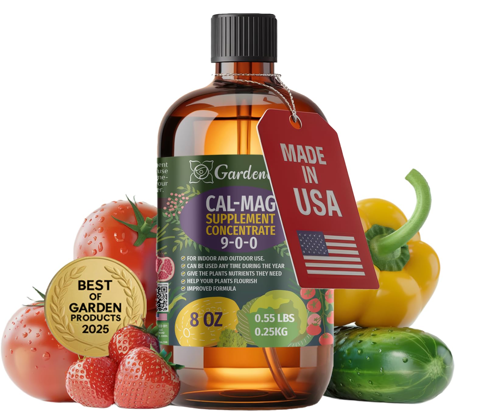 𝐏𝐑𝐎𝐅𝐄𝐒𝐒𝐈𝐎𝐍𝐀𝐋 Grade Organic Cal-Mag Plus Growing Fertilizer Concentrate: Calcium, Magnesium, Iron & Micronutrients Supplement for Plant Deficiencies (9-0-0 NPK) - 8oz Bottle