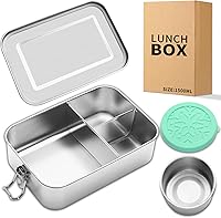 SUTETLW Stainless Steel Bento Lunch Box 1500ml 3 Compartment Leakproof Metal Container with 100ml Condiment Cup for Adults Work Meals