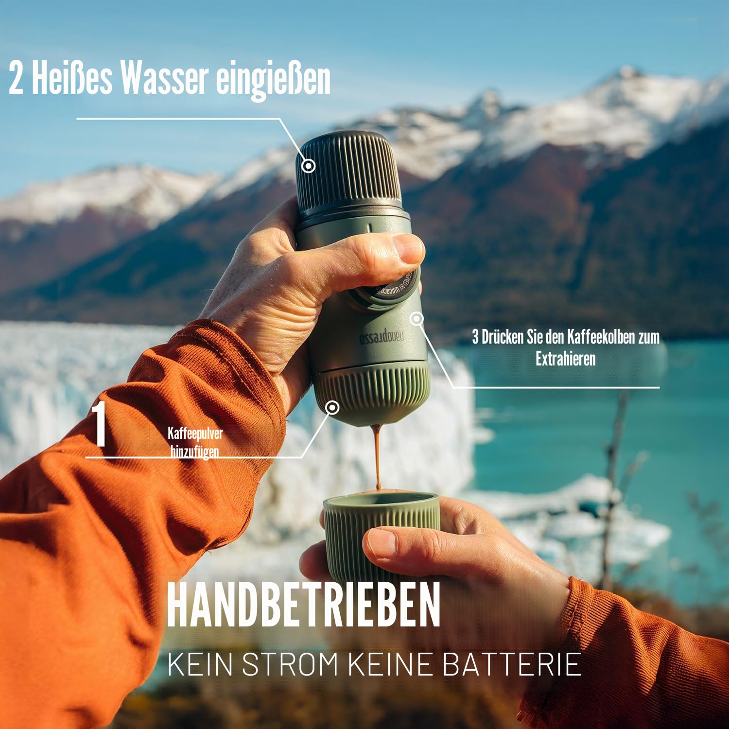 WACACO Nanopresso Tragbare Espressomaschine, mit Nanopresso S-Etui, Upgrade-Version von Minipresso, Reisekaffeemaschine, Manuell Betrieben (Neue Elemente Moosgrün)