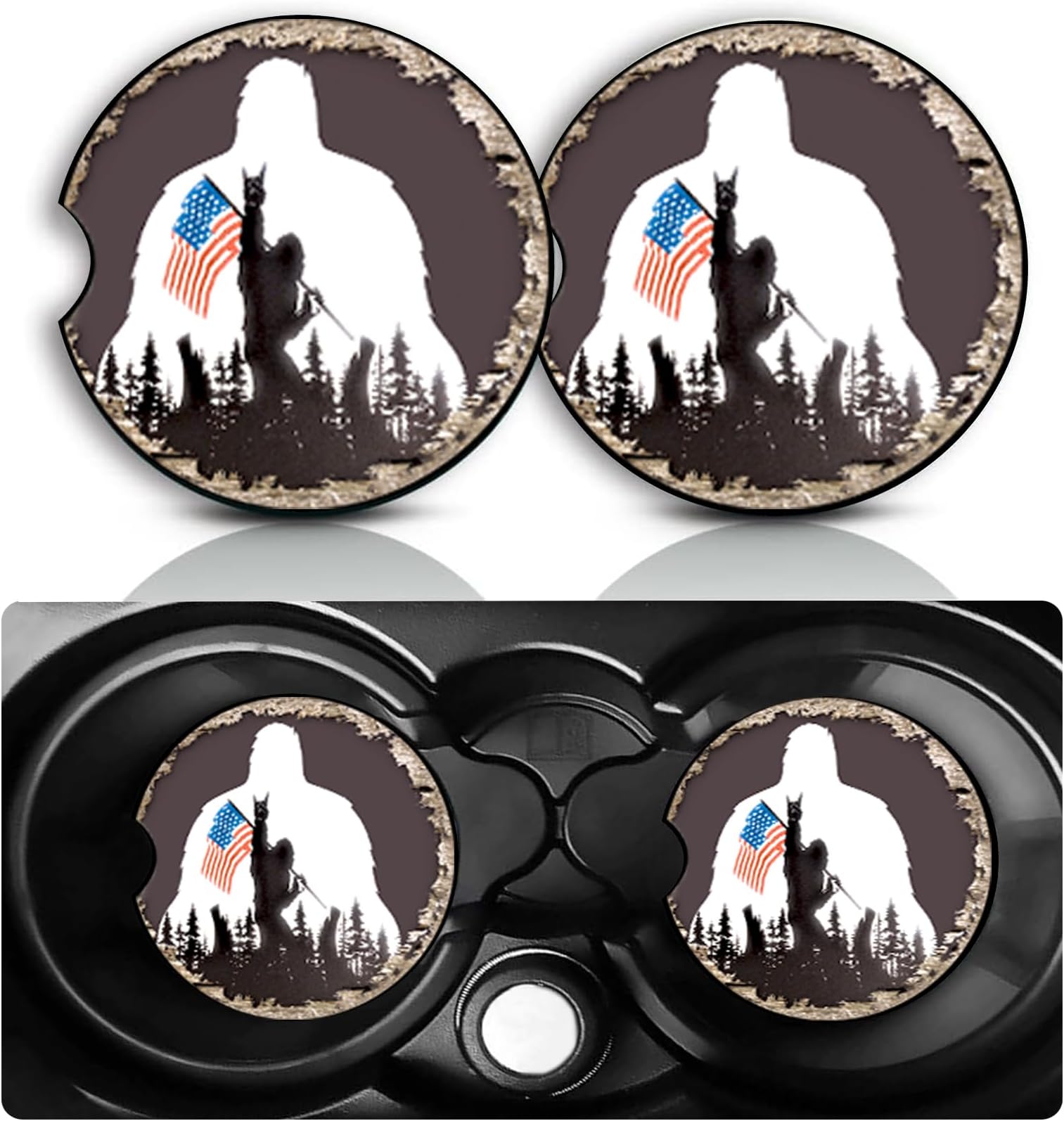 Bigfoot Car Cup Holder Coasters Set of 2,Fun Big Foot Car Accessories 2.75" Universal Size Anti Slip Rubber Mat Recessed Auto Insert Coasters Decor Sasquatch Gifts for Women Men Dad Grandpa