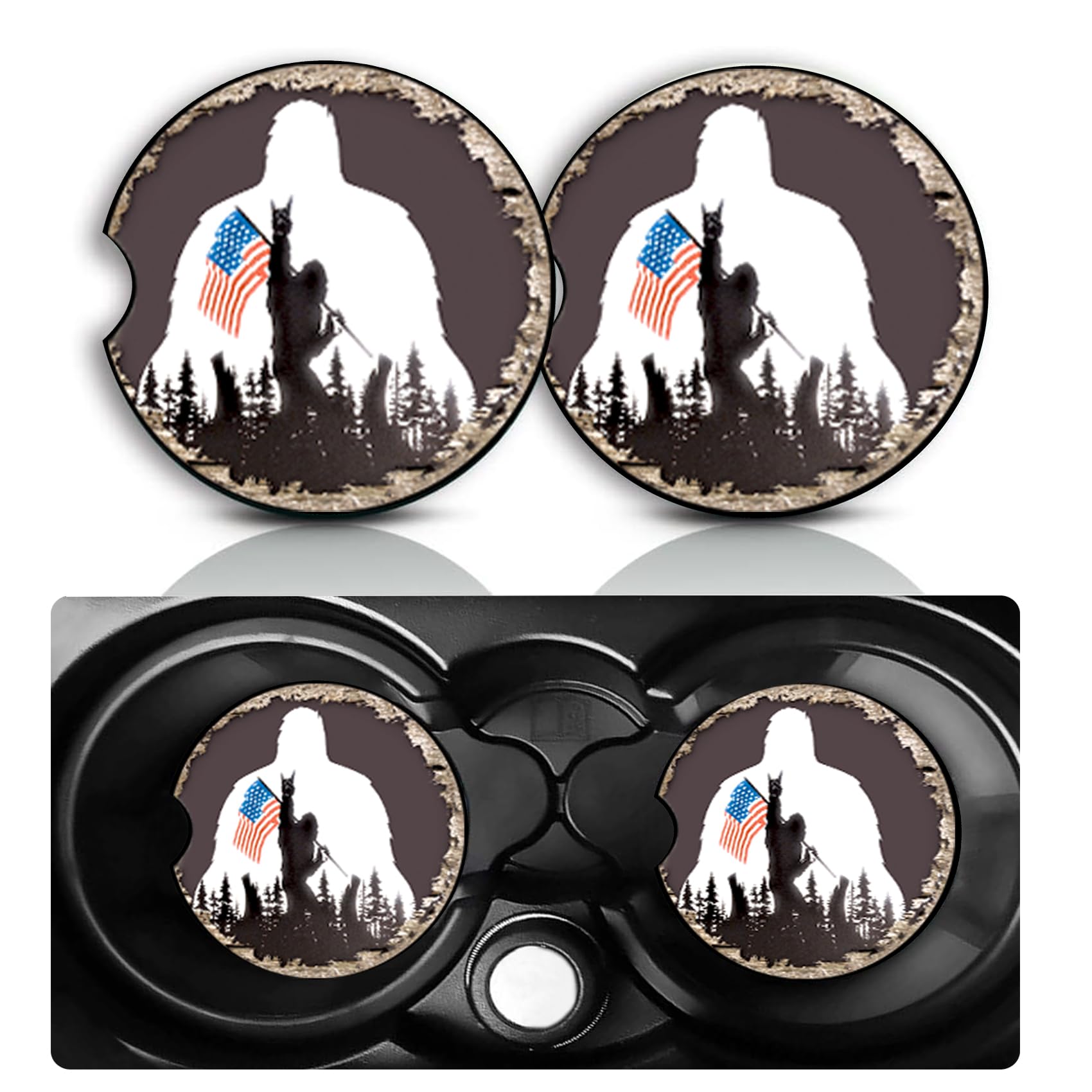 Bigfoot Car Cup Holder Coasters Set of 2,Fun Big Foot Car Accessories 2.75" Universal Size Anti Slip Rubber Mat Recessed Auto Insert Coasters Decor Sasquatch Gifts for Women Men Dad Grandpa