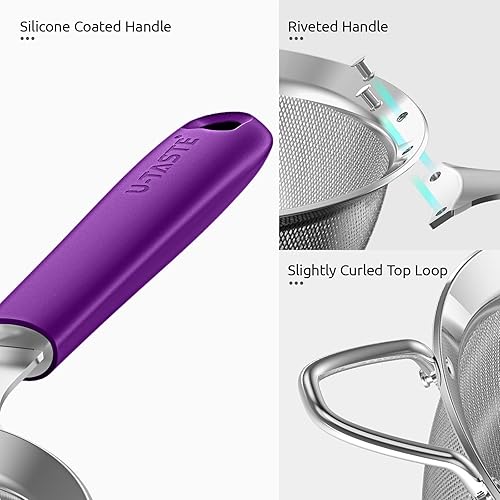 Miniatura 7 de Colador de Malla de Acero Inoxidable 188 U-Taste Colador de Cocina de Malla Fina de 5.5 Pulgadas Colador de Alimentos con Mango de Silicona