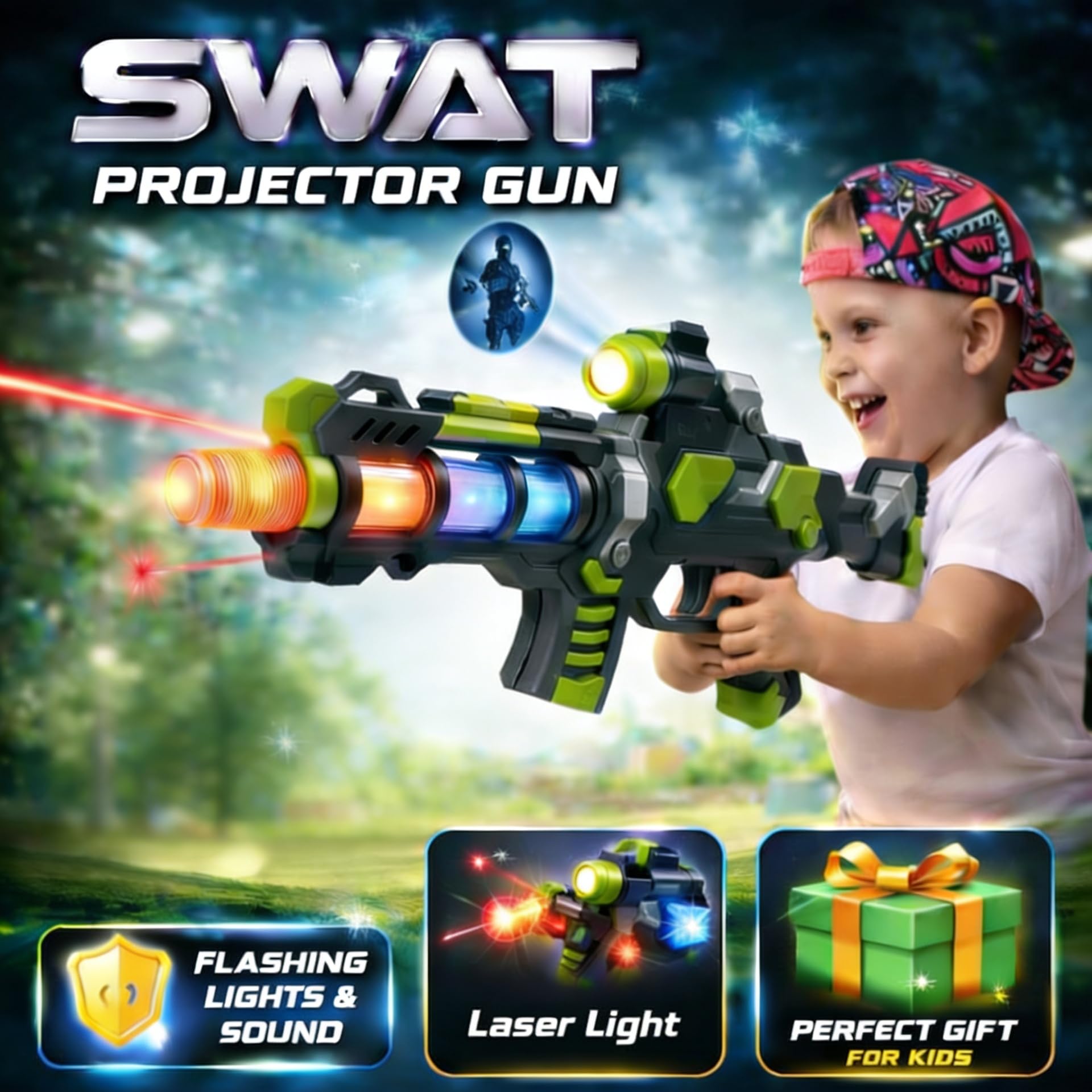 Gooyo GY-7027 Projector Toy Gun with 3D Multi Projections, Vibrant Light & Sound Effects | Toy Gun for Kids | Musical Toy Gun | Multi Color | 3xAA Battery (Not Included)