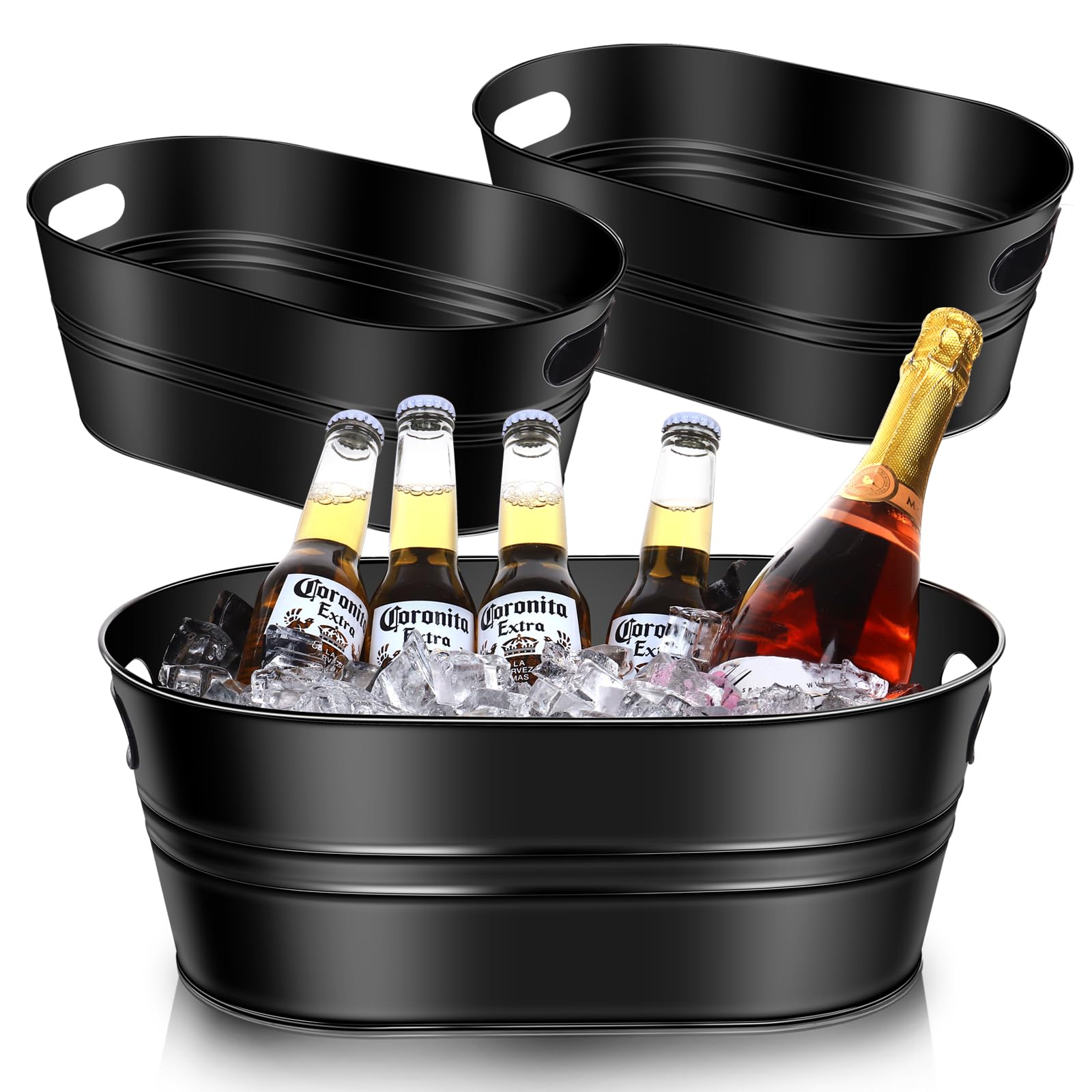 3Pcs Ice Bucket Galvanized Tub 3 Gallon Ice Bucket Metal Beverage Buckets Ice Buckets for Parties Mimosa Bar Supplies for Beer Beverage Tub Champagne Cocktails（Black）