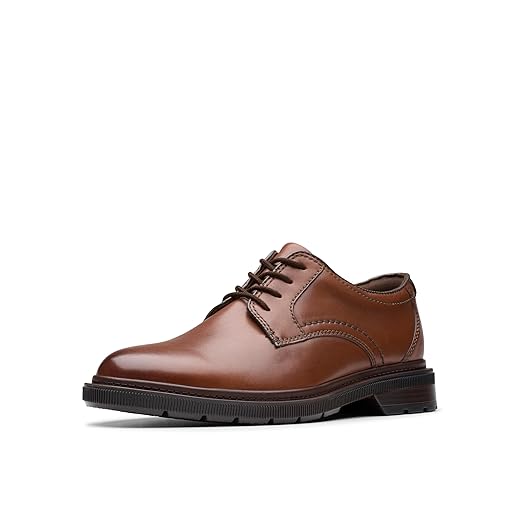 Clarks Burchill Derby Oxford masculino, Couro marrom escuro, 38
