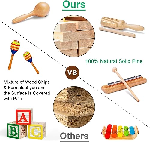Miniatura 7 de LOOIKOOS Instrumentos musicales para niños pequeños instrumentos de percusión de madera natural juguete para niños preescolares juego de juguetes El