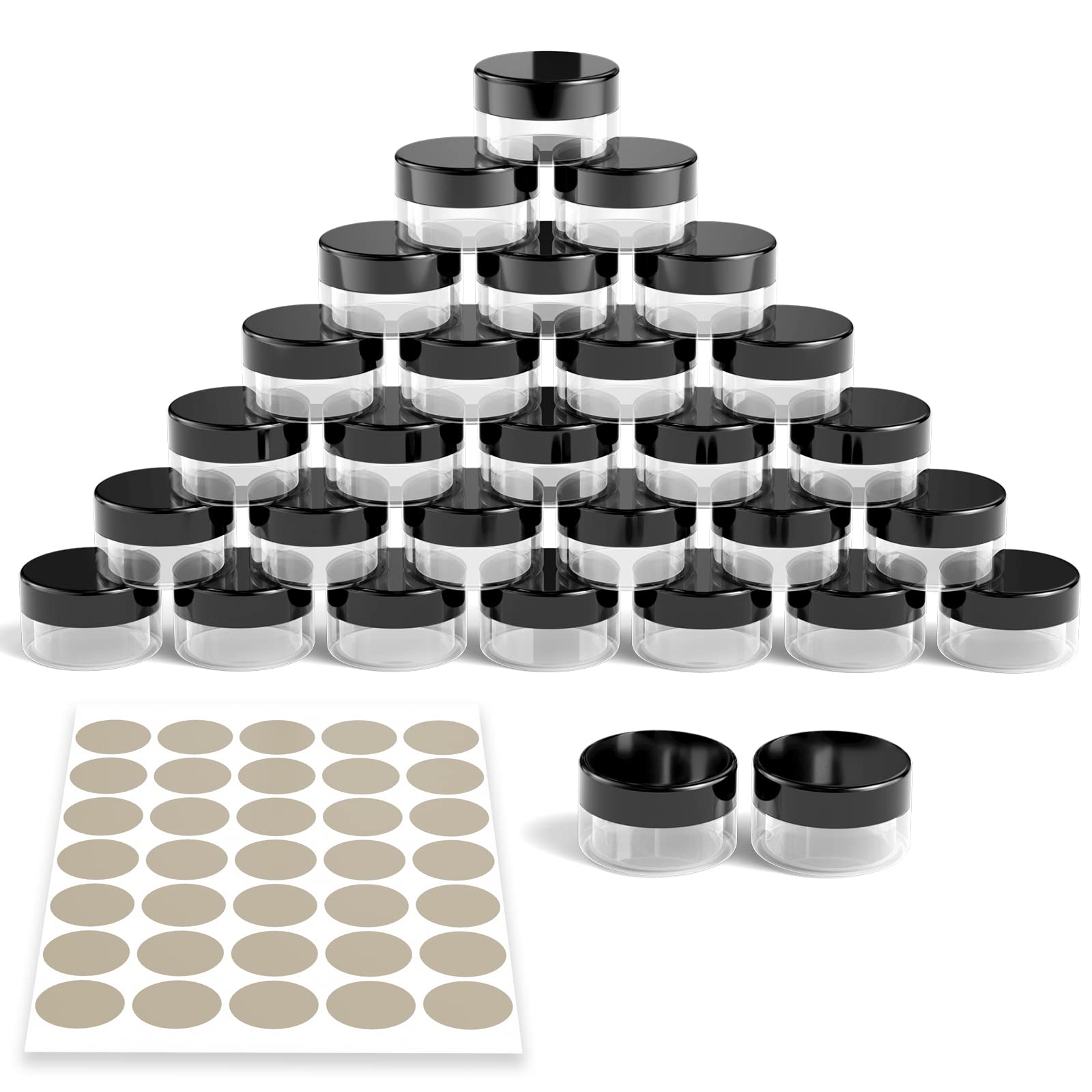 Newaner 30 vasetti da 10 g10 ml, barattolo da crema trasparente, con tappo a vite, contenitori con adesivi, ideali per trucco, creme, lozioni, mini candele (nero)