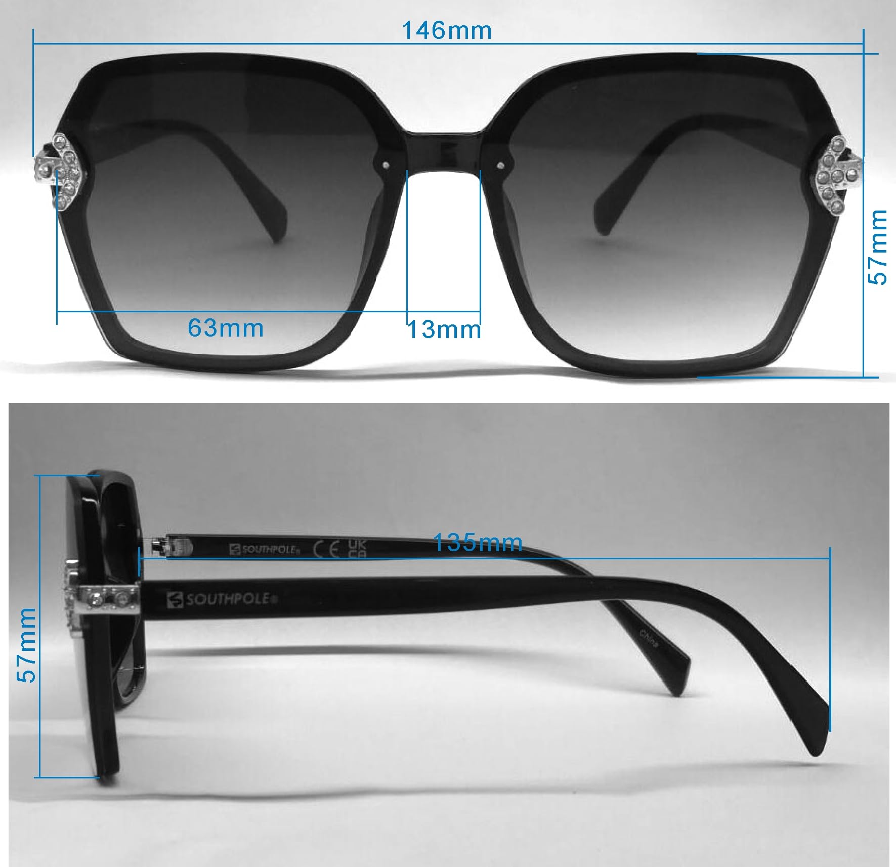 Southpole Damskie geometryczne sześciokątne okulary przeciwsłoneczne, czarne, 63 mm