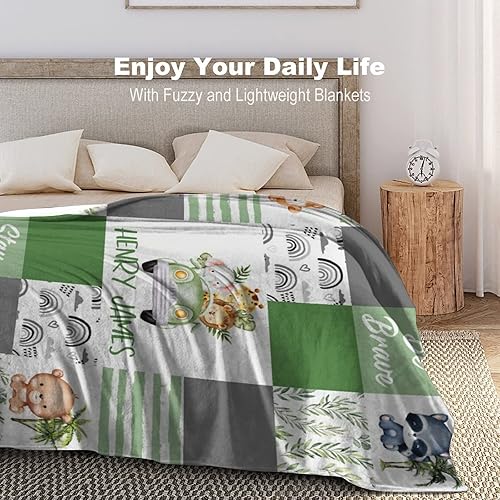 Miniatura 7 de Artsadd Manta personalizada con nombre, manta personalizada de animales de la selva, manta personalizada de safari para niños, niñas, baby shower,