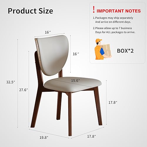 Miniatura 2 de Juego de 6 sillas de comedor de madera maciza, sillas de comedor tapizadas de cuero, respaldo curvado ergonómico, estructura de espiga de mortaja,