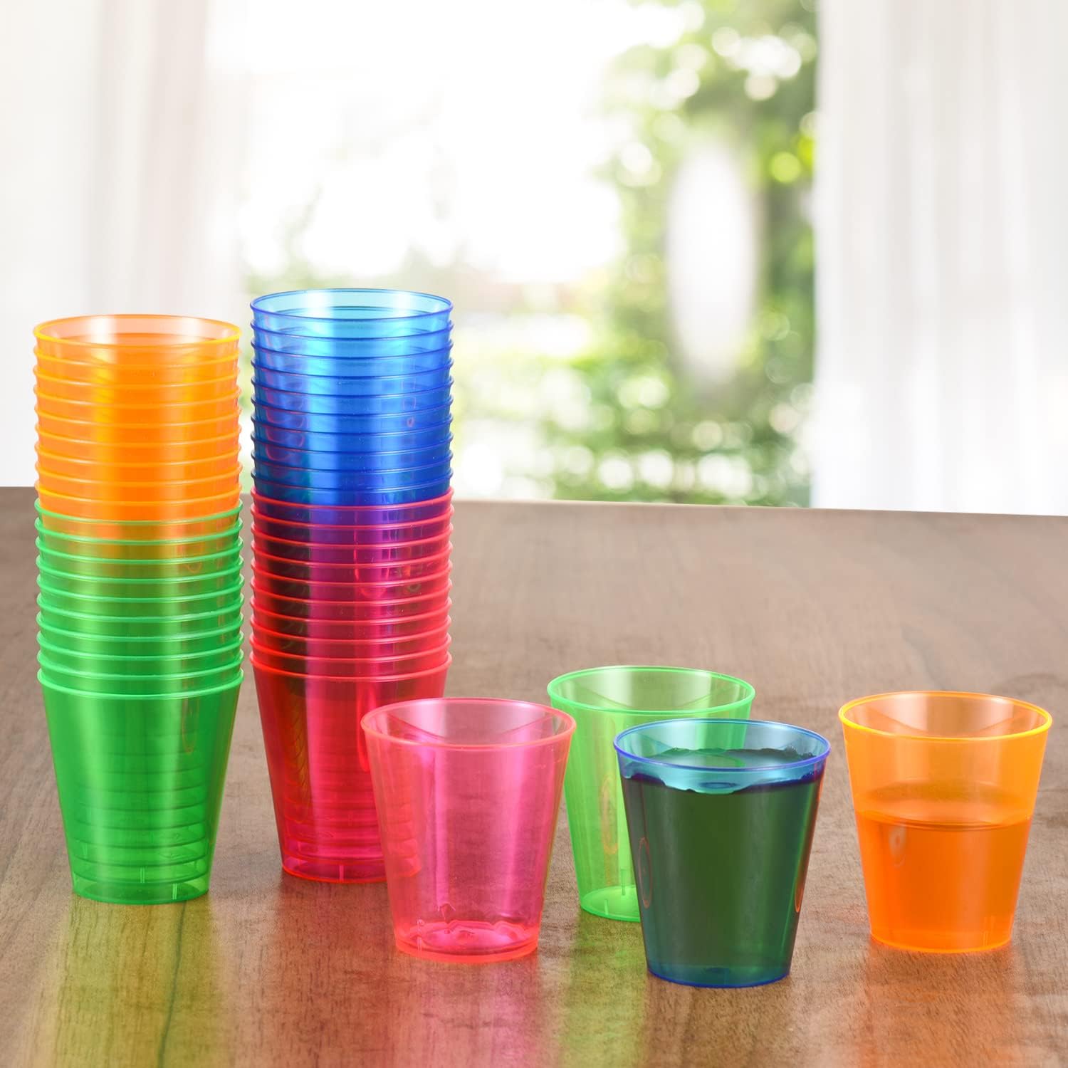 250 Pack 2oz Disposable Hard Plastic Cups Shot Glasses, Jello Cups, Iridescent Neon Birthday Christmas Party Supplies