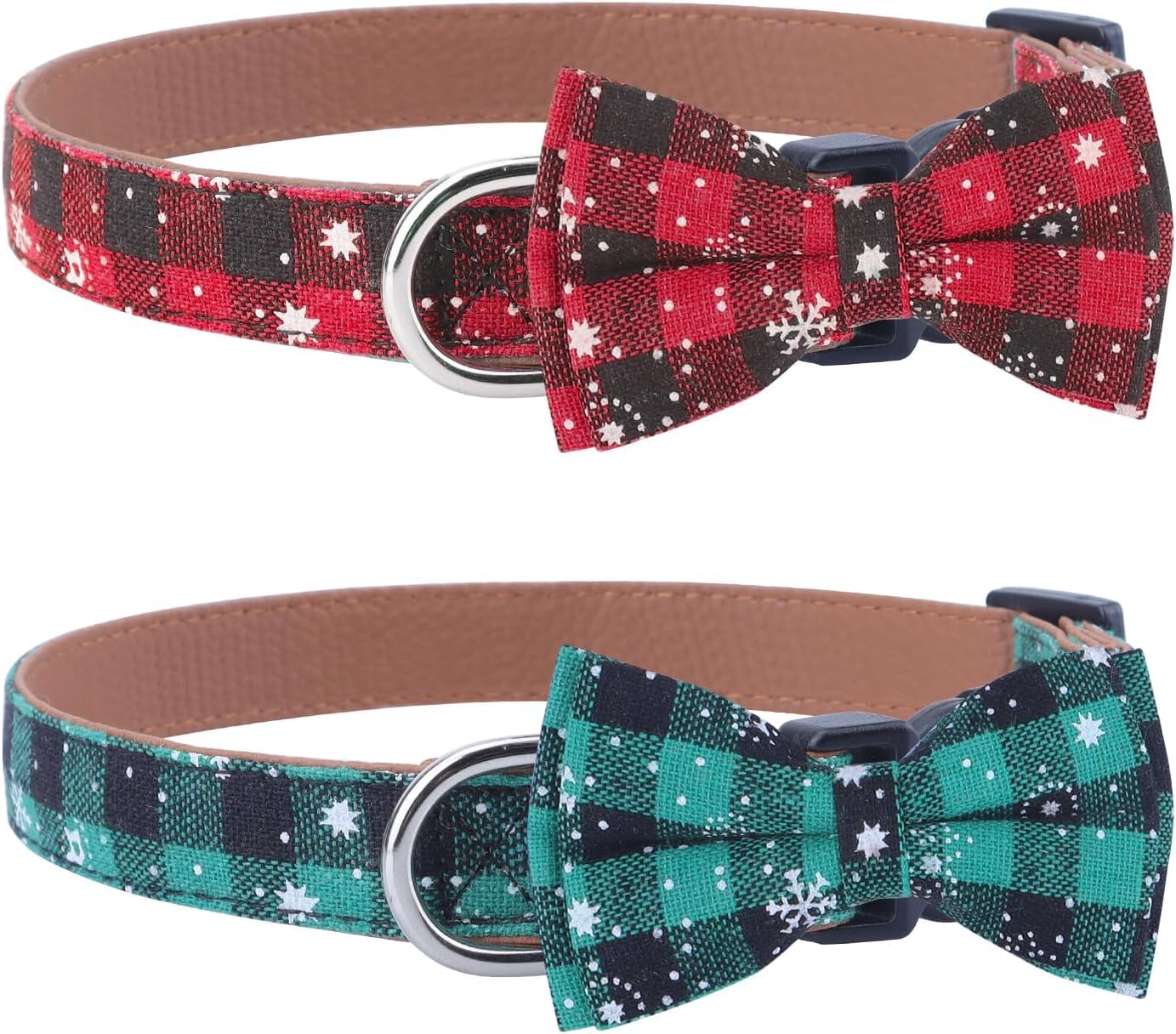 Collare Natalizio per cane, con Papillon Cane Staccabile, Confortevole collare regolabile per cani, Per Cani di Taglia Piccola Media Grande, Matrimonio, Compleanno, Vacanze Natalizio (L, Rosso+verde)